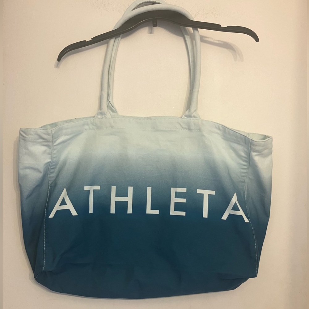 ATHLETA ombré blue and white branded logo front beach tote large size
